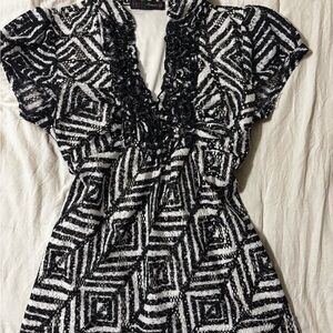 HeartSoul Black and White V-Neck Flutter Sleeve Sundress